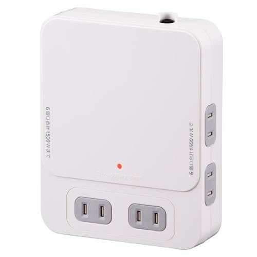 OHM オーム電機　雷ガード・ブレーカー付 6個口拡張コンセント（TVボードバッグ用）　HS-TK6TV1-W