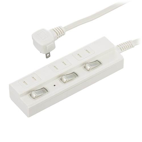 OHM オーム電機　雷ガード付節電タップ（3個口/2m/LEDランプ付個別スイッチ/L型プラグ/ホワイト）　HS-TPK32W-22
