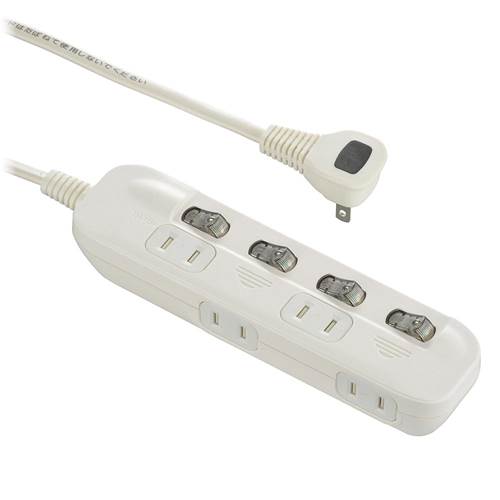 OHM オーム電機 個別スイッチ付節電タップ交互コンセント（4個口/2m/LEDランプ付/L型プラグ/ホコリシャッター） HS-TP42ADW22