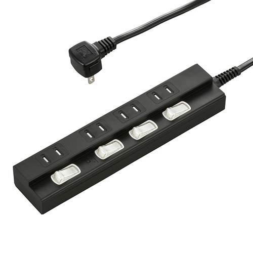OHM オーム電機 個別スイッチ付節電タップ（4個口/1m/ブラック） HS-TPK41PBT-K