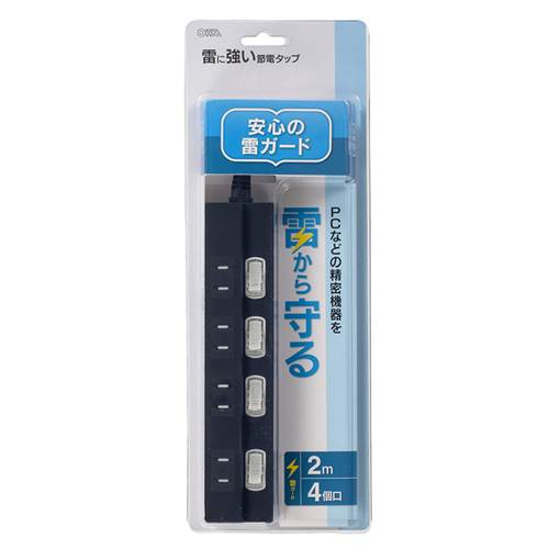 激安ショップE・T・MのOHM オーム電機　個別スイッチ付節電タップ（4個口/2m/ブラック）　HS-TPK42PBT-K｜アングル2