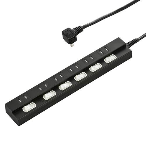 OHM オーム電機 個別スイッチ付節電タップ（6個口/2m/ブラック） HS-TPK62PBT-K