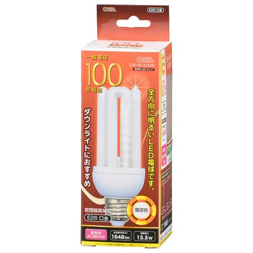 Rakuten - OHM オーム電機　LED電球 D形（100形相当/1648 lm/電球色/E26/全方向280°/密閉形器具対応/断熱材施工器具対応） LDF13L-G-E26