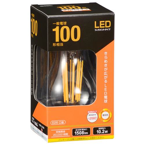 Rakuten - OHM オーム電機　LEDフィラメントタイプ電球 クリア（100形相当/1508lm/電球色/E26/全方向配光290°） LDA10L C6