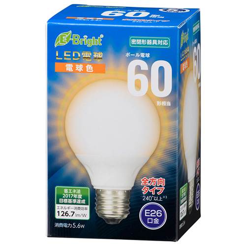 Led電球 - OHM オーム電機　LED電球 ボール球形（60形相当/710lm/電球色/E26/全方向配光240°/密閉形器具対応） LDG6L-G 7AG20