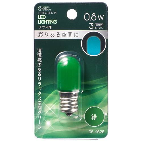 26 mm Cfl - OHM オーム電機　LEDナツメ球（装飾用/0.8W/3lm/緑色/T20/E17） LDT1G-H-E17 13