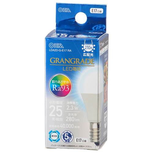 Led Bulb - OHM オーム電機　LED電球 小形（Ra93/25形相当/昼光色/280lm/2.3W/E17/広配光210°/密閉形器具対応/断熱材施工器具対応） LDA2D-G-E17 RA