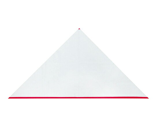 三角巾の頂点と底辺に赤線が入っています。赤線入り入数：1袋（50枚入）型番：004-040025サイズ　縦×横×斜め(cm)：105×105×150材質：綿100％4971089400257