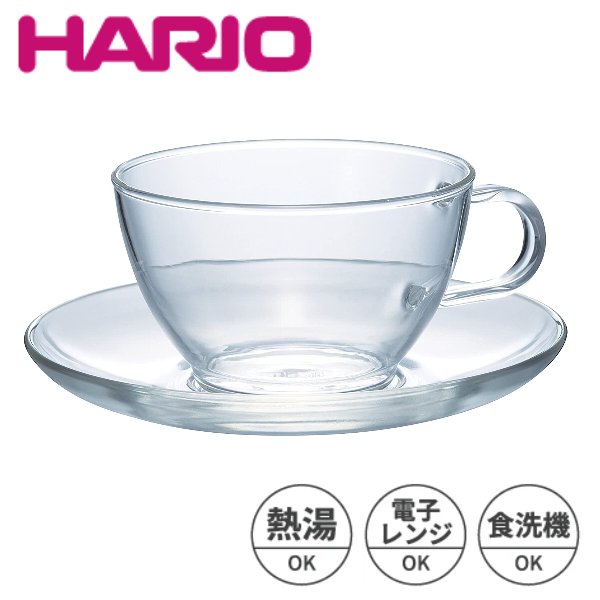 ハリオ 耐熱ティーカップ&ソーサー 満水容量230ml HARIO TCSN-1T 耐熱ガラス製のシンプルで美しいカップアンドソーサーのサムネイル