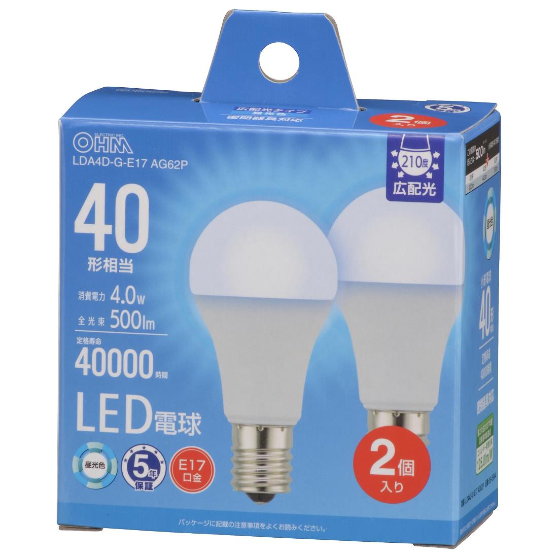 (OHM) ŵ LEDŵ微 E17 40/40W  ̩Ĵб Ǯܹб ߥ˥ץȥ 5ǯ 2 LDA4D-G-E17 AG62P 06-5544