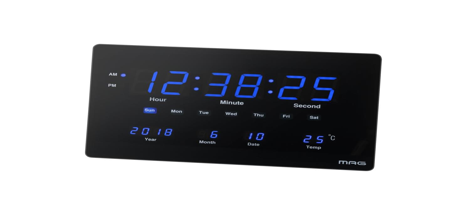 MAG(マグ) 掛け時計 LED デジタル デジブルー 温度 日付表示 置き掛け兼用 ブラック W-724BK