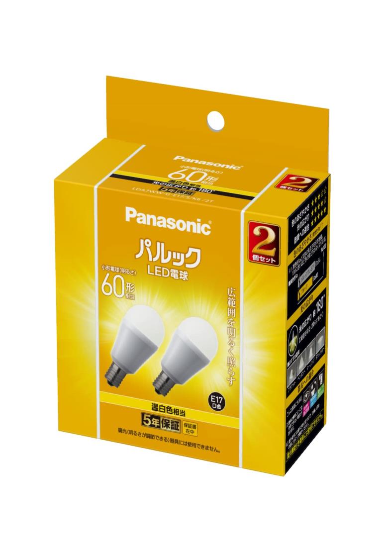 パナソニック ミニクリプトン型 パルック LED電球 口金 E17 電球60W形相当 温白色相当(7.1W) 小形電球・広配光タイプ 2個入 断熱材施工器具 密閉器具対応 LDA7WWGE17SK62T