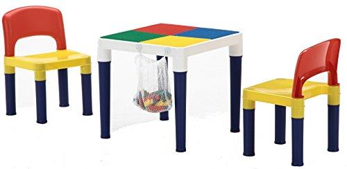 不二貿易 子供用 テーブル チェア 3点セット 幅44×奥行44×高さ42cm カラフル チェア2脚 2WAYテーブル 100ピース ブロック付き 95413 不二貿易 子供用 テーブル チェア 3点セット 幅44×奥行44×高さ42cm カラフル チェア2脚 2WAYテーブル 100ピース ブロック付き 95413