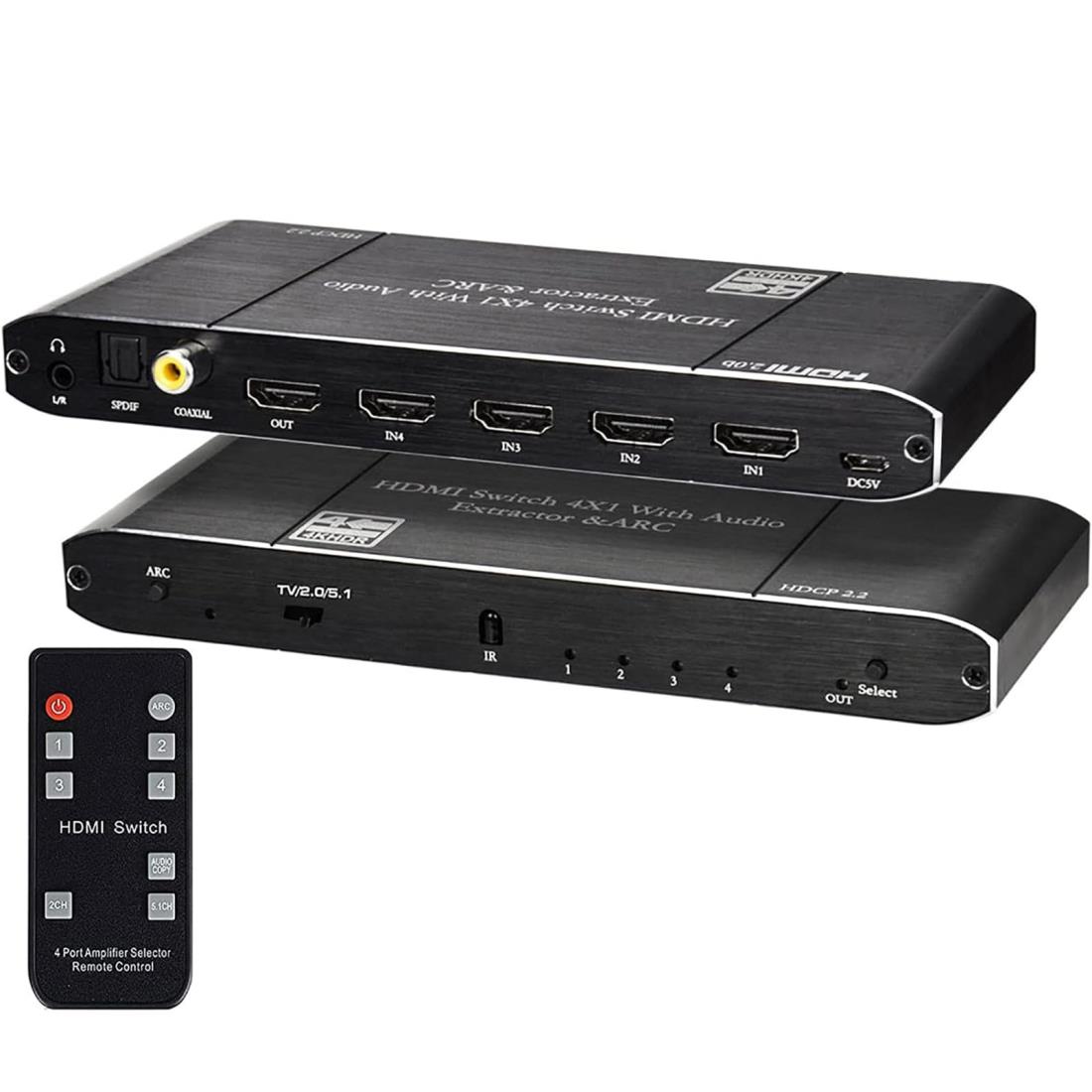 Iseebiz HDMI切替器 4入力1出力 4k60HZ HDR対応 HDMI2.0 HDCP2.2 自動切替 音声分離 PS4pro動作確認済み 光デジタル Dolby/DTS 5.1オーディオ対応 日本語説明書付き
