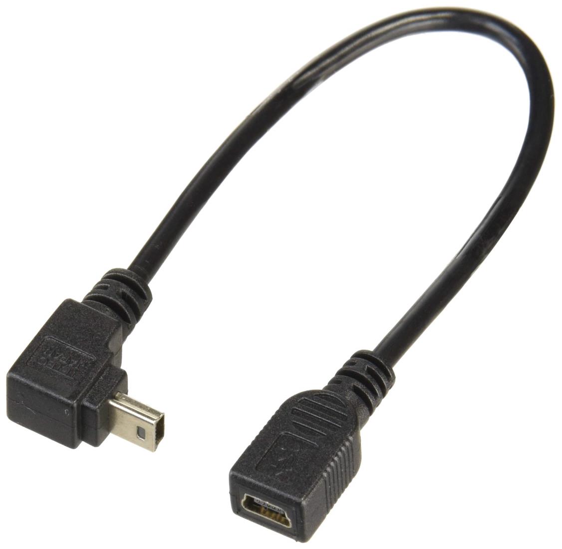 変換名人 miniUSB延長ケーブル 下向きL型・オス - メス 20cm USBM-CA20DL