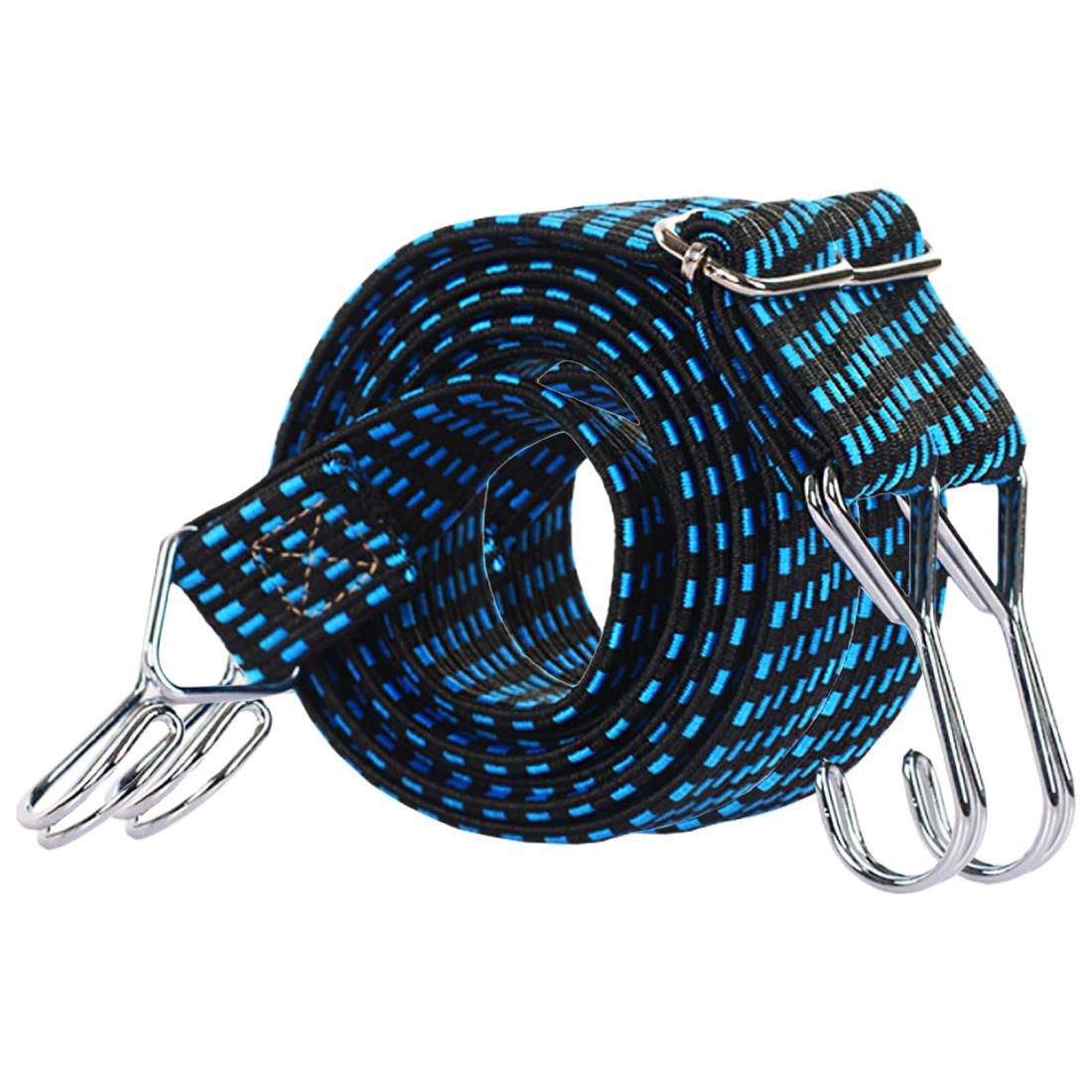 BTtime 荷台用 ゴム紐 ゴムバンド 2本入り 荷物 固定紐 ベルト 荷台 荷締め 金属製フック付き 弾性よい 丈夫 荷崩れ防止 長さ調節可能 バイク/オートバイ/自転車用 荷物固定 3m×3cm (ブラック＆ブルー)