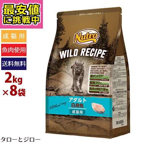 【最安値に挑戦中】ニュートロ ワイルドレシピ キャット アダルト 白身魚 2kg×8袋【3,980円以上購入特典 / タローとジローの日対象外】