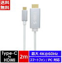 USBケーブル USB-C type-c HDMI変換ケーブル 2m タイプC 動画転送 ミラーリング 4K/60hz モニター拡張 プリジェクター 会議 ミーティング ゲーム 映画 画像 大画面表示 スマートフォン タブレットPC ノートPC パソコン TARO'S ホワイトCBC31-CH-2M ポスト投函便 送料無料