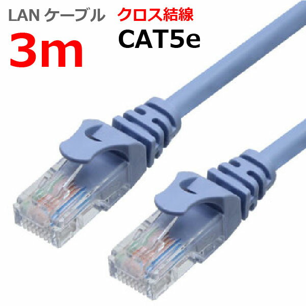 LANケーブル CAT5e 3m クロス カテゴリー5e ランケーブル つめ折れ防止 スリムコネクタ 1年保証 TARO'S ライトブルー CBC5EX-030-BL