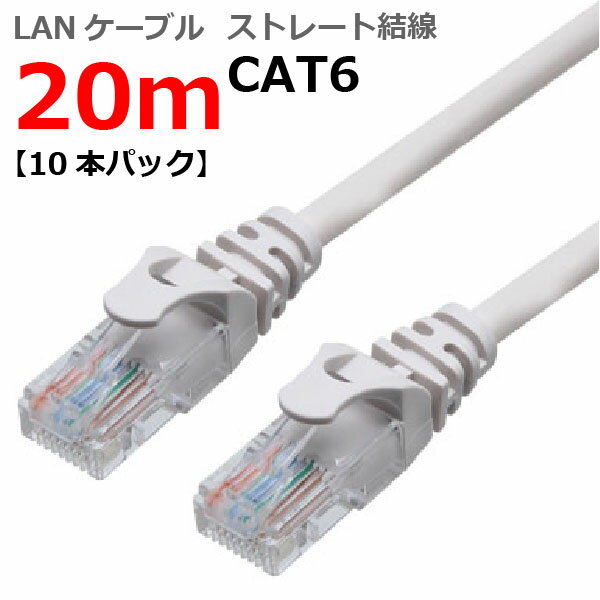 LANケーブル CAT6 20m ストレート カテゴリー6 イーサネットケーブル RJ45 スーパーフラット つめ折れ防止 スリムコネクタ 1年保証 TARO'S ライトグレー CBC6-200-LG お買い得10本パック