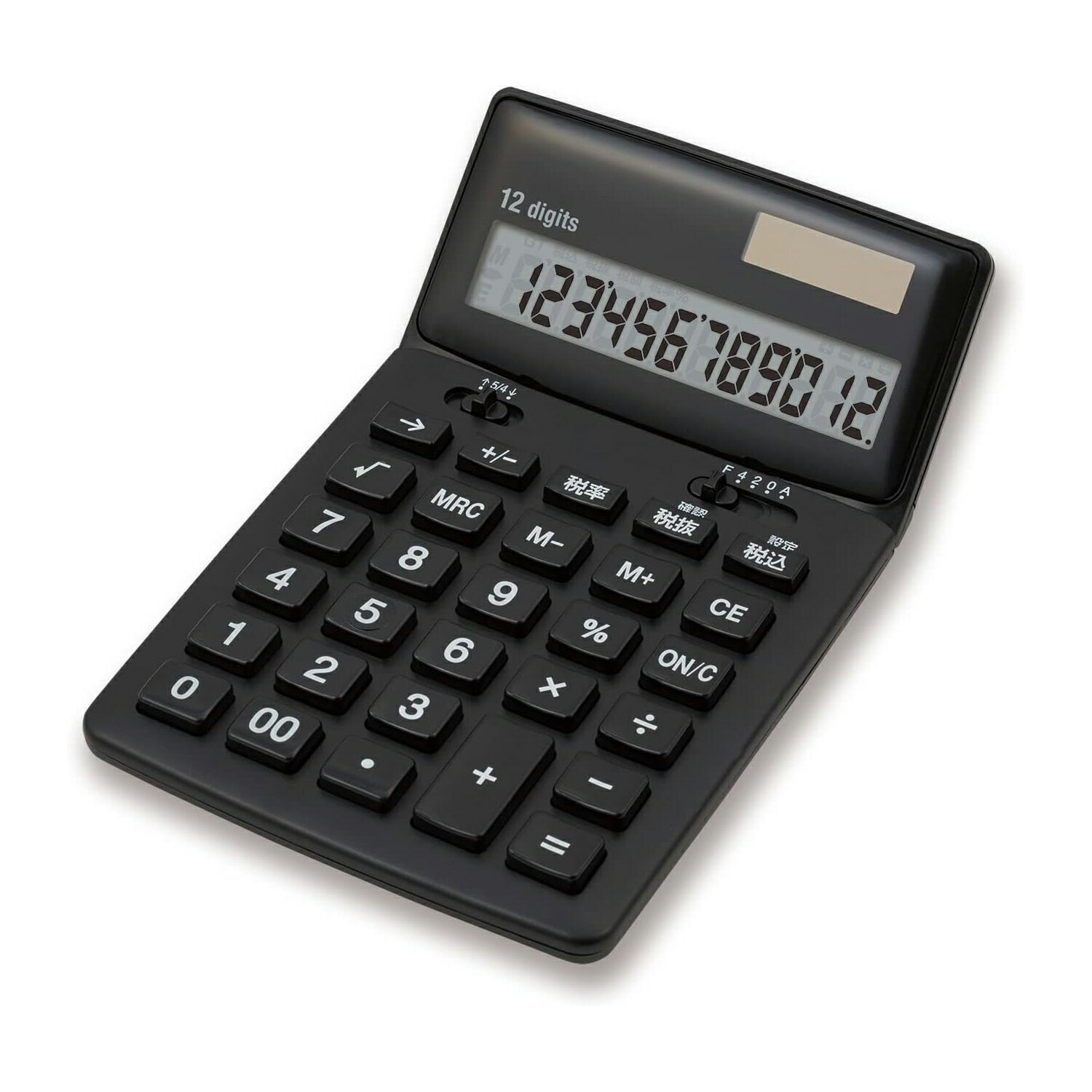 アスカ ビジネス電卓 抗菌電卓 12桁 税計算 チルト付き ルート計算 メモリー機能 ブラック C1249BK