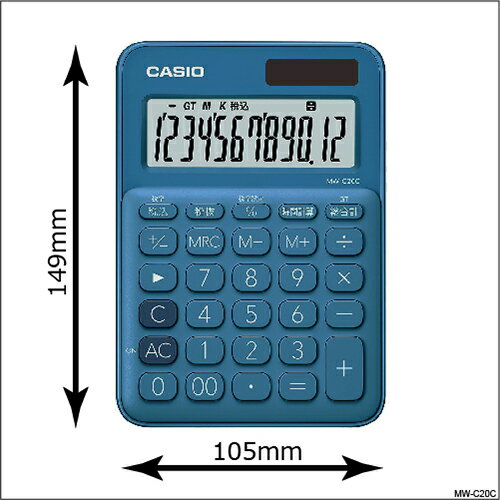 カシオ カラフル電卓 ミニジャストタイプ 12桁 [卓上 ビジネスに最適 業務実務 時間計算] MW-C20C [送料無料] 2