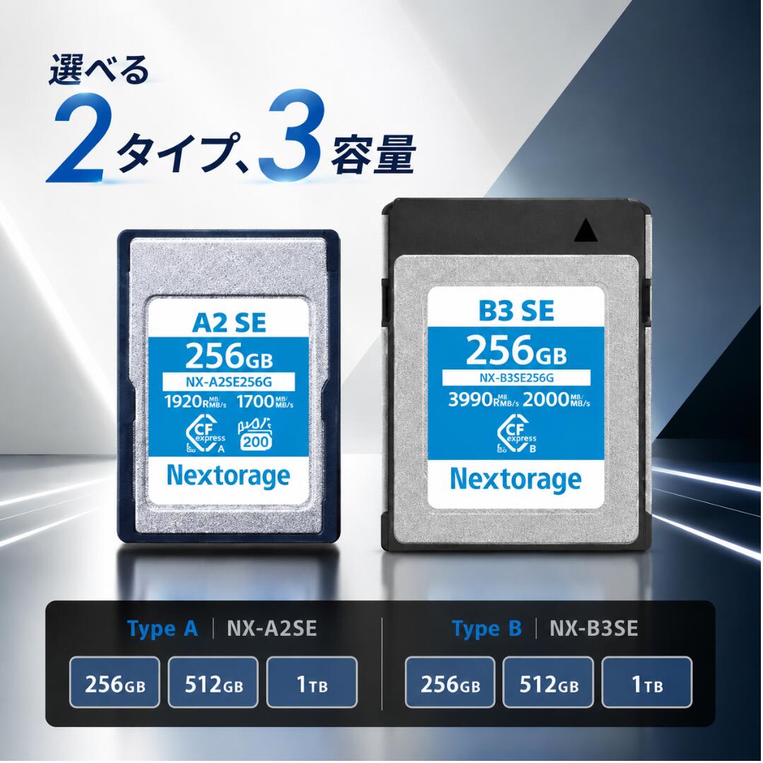 Nextorage cfexpress type a b 日本メーカー CFexpress TypeB CF ネクストレージ メモリーカード 1TB 512 256GB カメラ NX-A2SE NX-B3SE 選べる2タイプ3容量