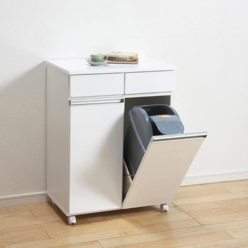 クロシオ 分別 ダイニングダストボックス 2D ホワイト塗装 幅55cm アルミ取手 19L スイングペール 2ヶ付 [3]