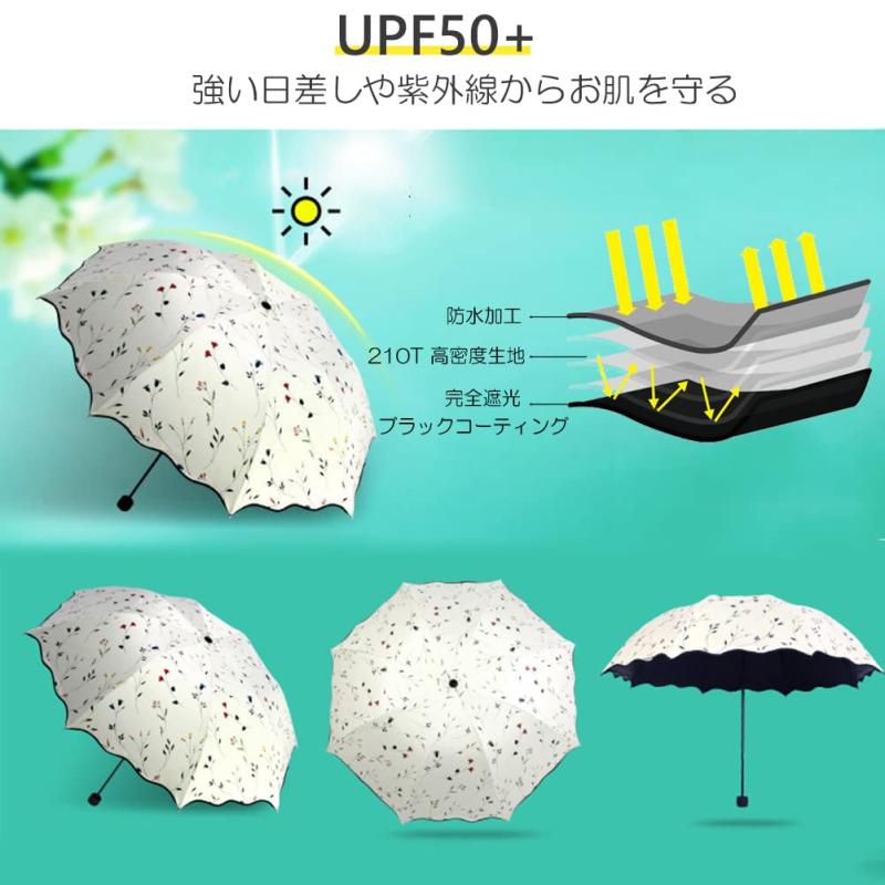 日傘 uvカット 100 遮光 折りたたみ 日傘兼用雨傘 レディース 折り畳み 遮熱 断熱 おりたたみ傘 (花柄)