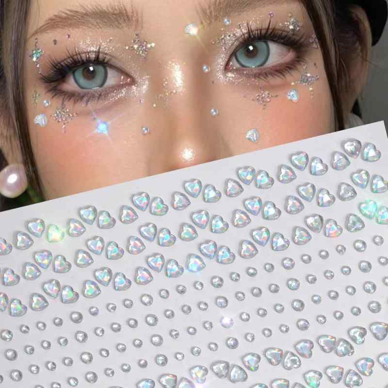 1500個 顔 シール【2セット】レーザ ハート ラインストーン シール フェースステッカー かわいい 自己..