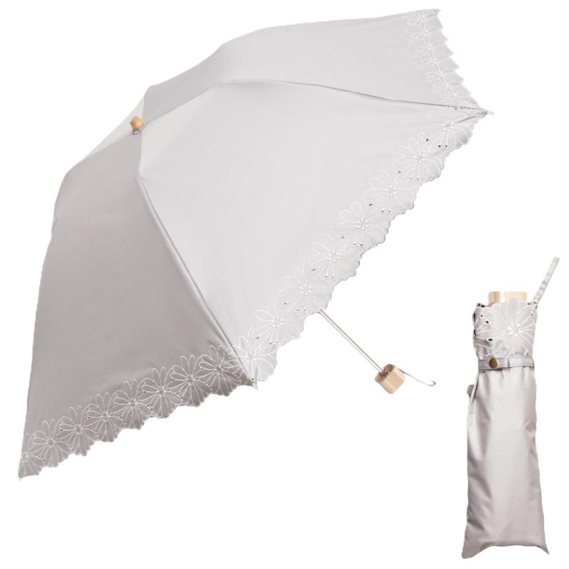 日焼け止め効果世界基準最大値 UPF50＋ 遮熱 遮光 紫外線カット 折りたたみ傘 親骨50cm 防水加工 晴雨兼用 サッとたためる 使いやすい 持ち運び便利 花柄 刺繍 透け感 上品 エレガント コンパ