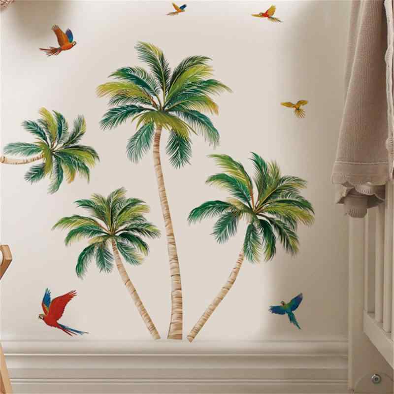 SMAOSTORE(また) ウォールステッカー おしゃれ ココナッツの木 飛んでいる鳥 リビングルーム バルコニ..