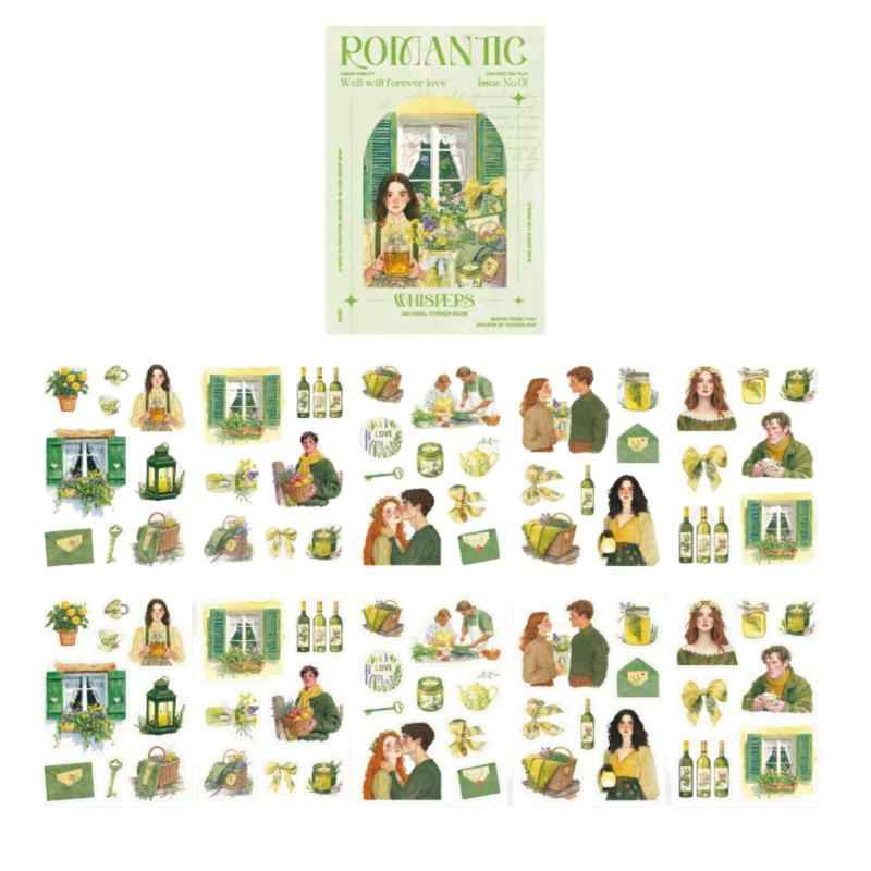 Kigofora フレークシール 恋人 コラージュ 素材 シール 抜き 春の雰囲気 コラージュ シール10枚入り 半透明 PET 和紙 女の子 手帳シール DIY デコレーションステッカー 防水 大きい 緑色のシール