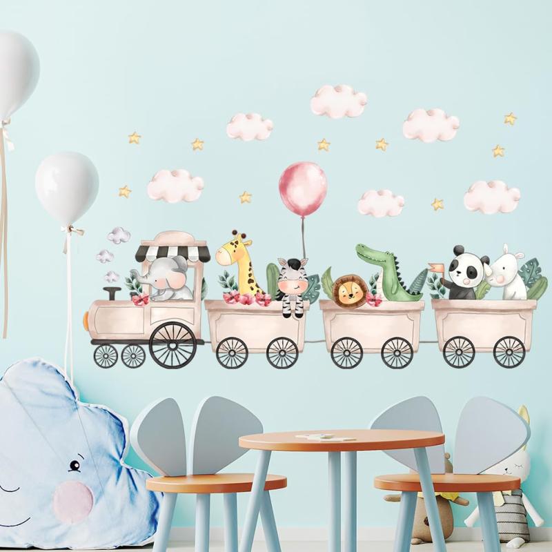 かわいい動物の列車 ウォールステッカー, 防水 取り外し可能, 壁紙シール はがせる...