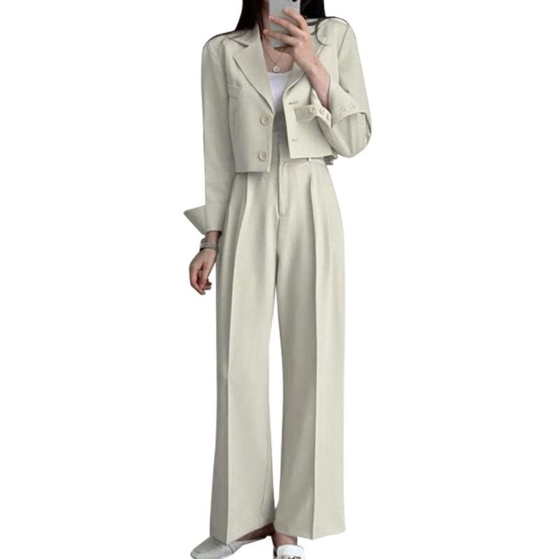 [DAYCLOSET] スーツ セットアップ レディース ジャケット クロップド丈フレアパンツ 中厚手 春秋 tops1748