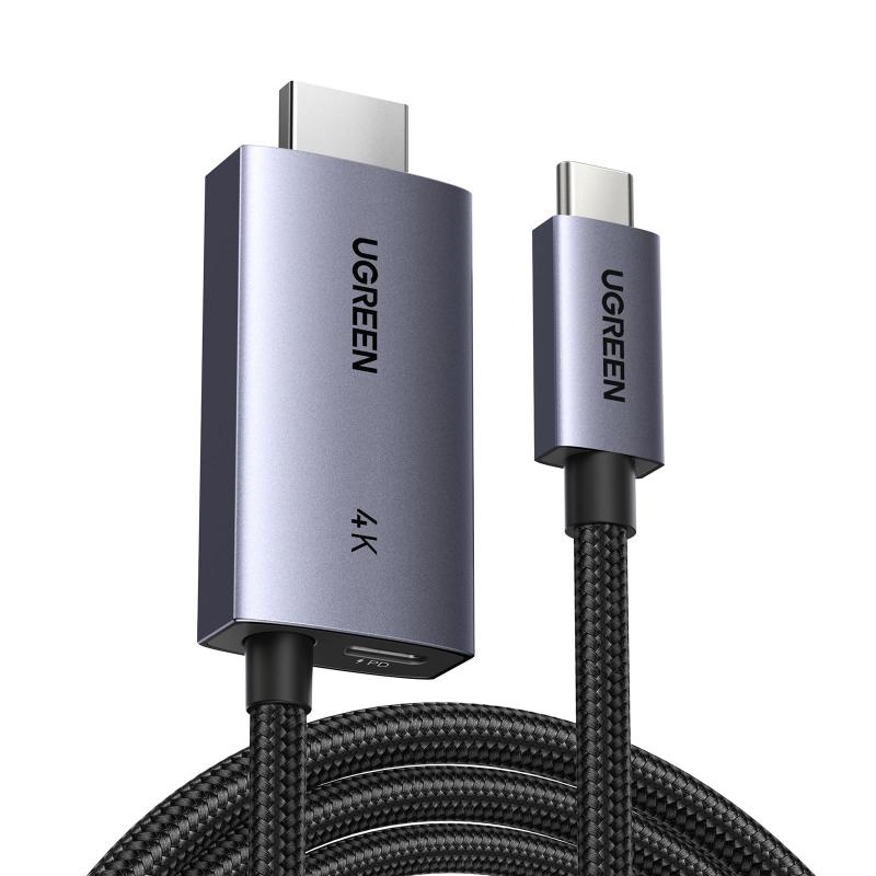 UGREEN 4K@60Hz USB C HDMI変換ケーブル、100W PD急速充電ポート付き 2-in-1 Thunderbolt【単方向通信】 タイプC - HDMI対応 iPhone 16 Pro Max/SteamDeck/MacBook/iP