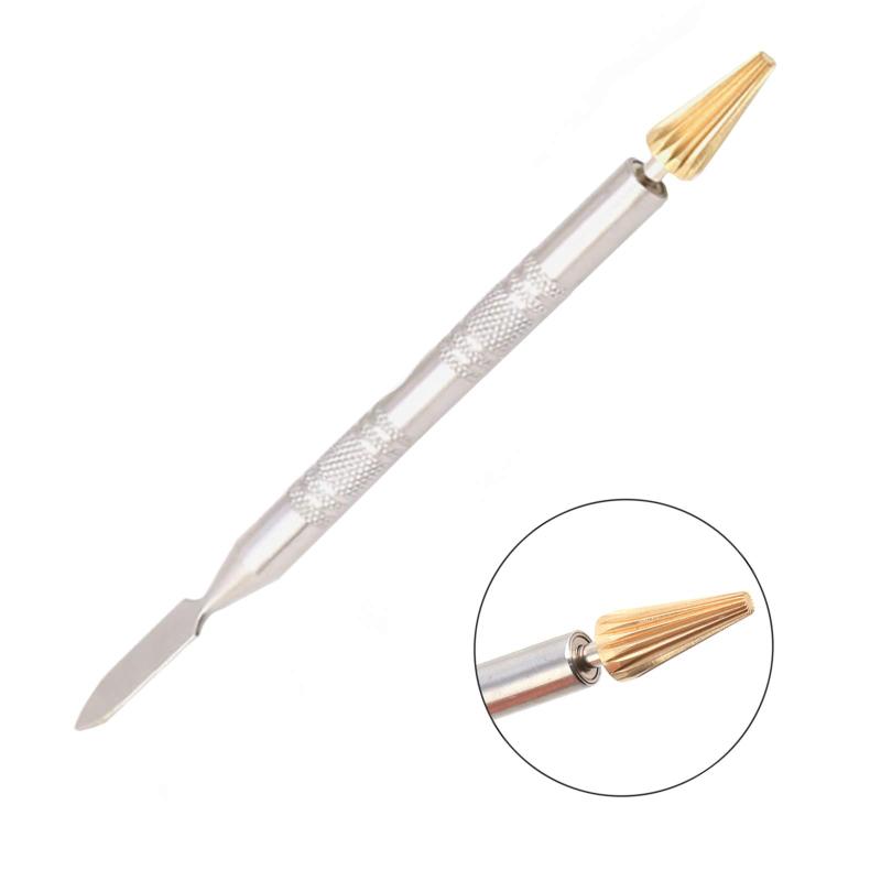 YFFSFDC コバ塗り ペン型 レザークラフト革 工具 両端 ヘラ ローラー 作業 道具 回転 タイプ 両用 ワックス 筆 模型作り 手芸用 ステンレス製 シルバー