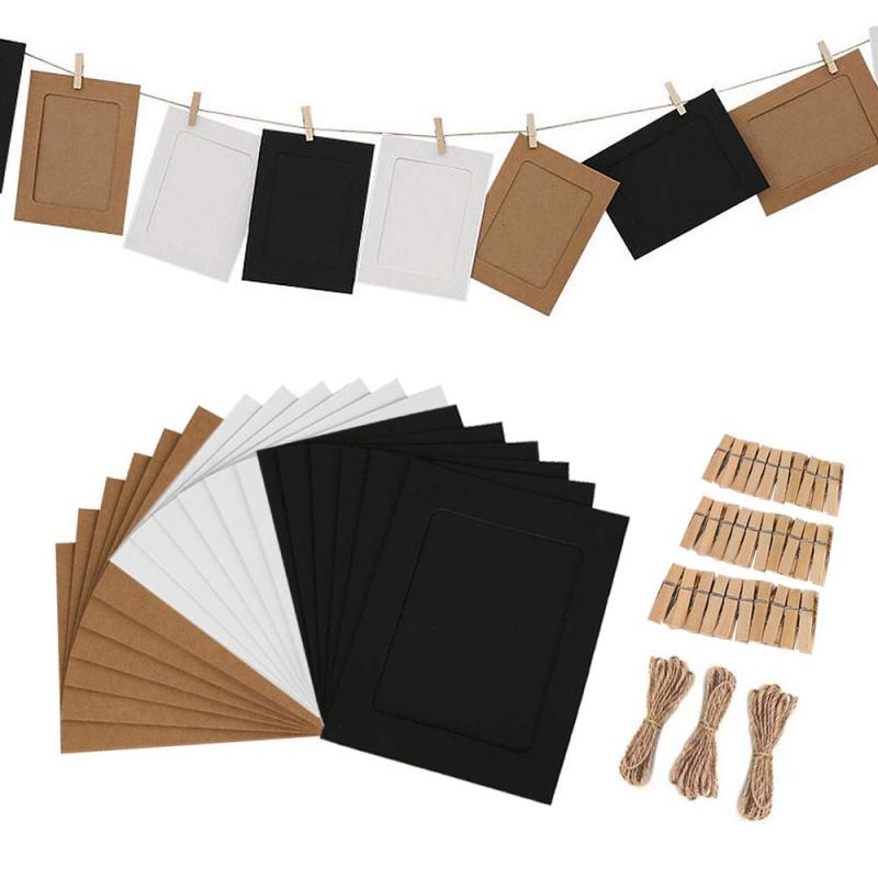 フォトフレーム 30枚セット ピクチャーフレーム 紙製 ペーパー 写真フレーム 写真ガーランド クリップと紐付き 壁掛け 展示ピクチャー 写真立て 写真飾り