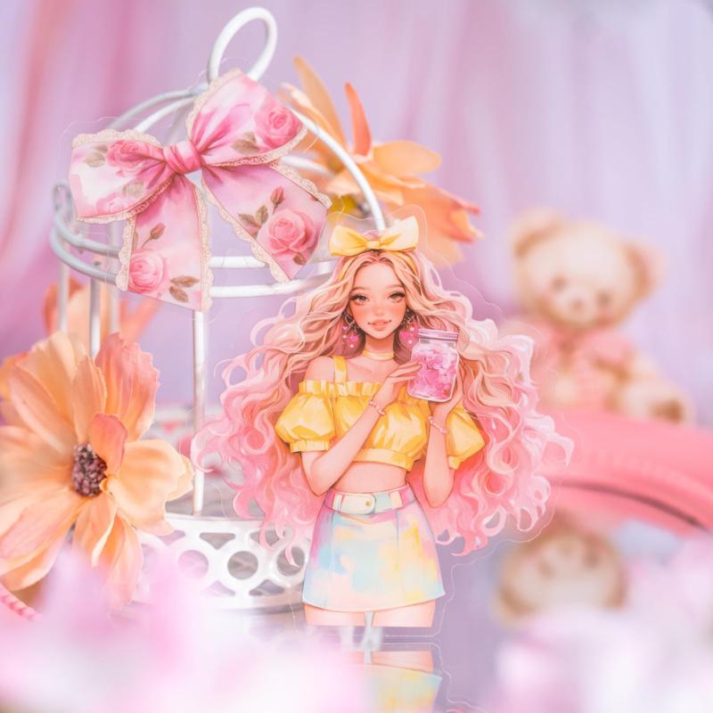 Kigofora コラージュ 素材 女子 シール フレーク 大容量 100枚 半透明 PET 大きい 女の子 コラージュ シール ピンク女子の日常 可愛い 手帳ステッカー 防水 かわいい 粘着 リボン、ハート、本、