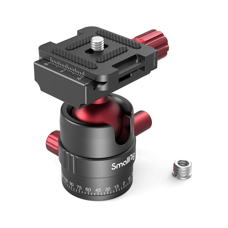 SmallRig 自由雲台 小型軽量雲台 アルカスイスプレート アルミ製 3/8"-1/4"ネジアダプター付き 耐荷重量5kg -3034