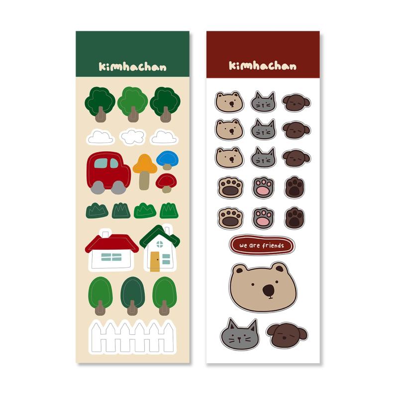 キムハチャン オールウェイズ トゥギャザー シールステッカー 2タイプセット | 韓国文房具 スケジュール帳ステッカー🍀[いつも一緒のかわいいデザイン] 自然をテーマにした「Living in nature」と、キムハチャン、チェゴヤン、オムアジの仲良し3人組を描いた「We are friends」の2種類のデザインを収録。🐶🐻🐱🍀[手帳やノートにぴったりなサイズ] 手帳やスクラップブック、スマホケースなどのデコレーションに最適🍀[日常を明るくするおしゃれなアクセント] シンプルな持ち物やアイテムを、このステッカーで可愛くアップグレード🍀[日常を彩る多用途ステッカー] 手帳、ラップトップ、スマホケース、旅行用アイテムなど、さまざまなシーンで楽しめるデコレーションアイテム。