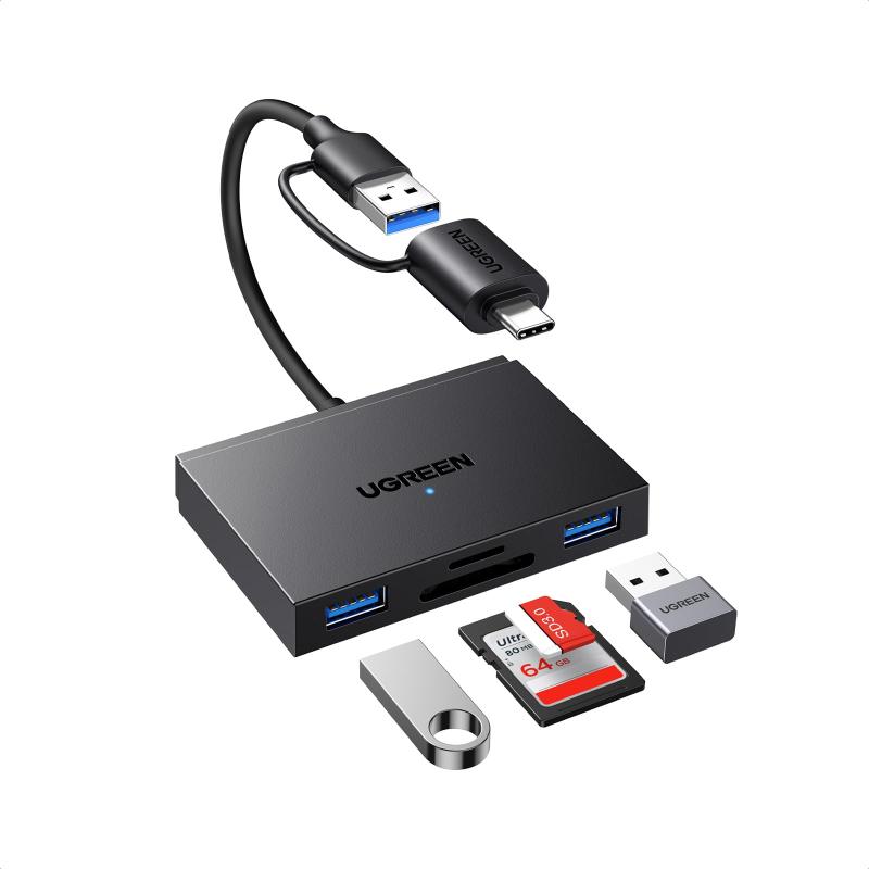 UGREEN sdカードリーダー USB-C&USB3.0 1台2役 4in1 SD TF MS マルチカードリーダー 4枚カード同時に読み書き高速転送