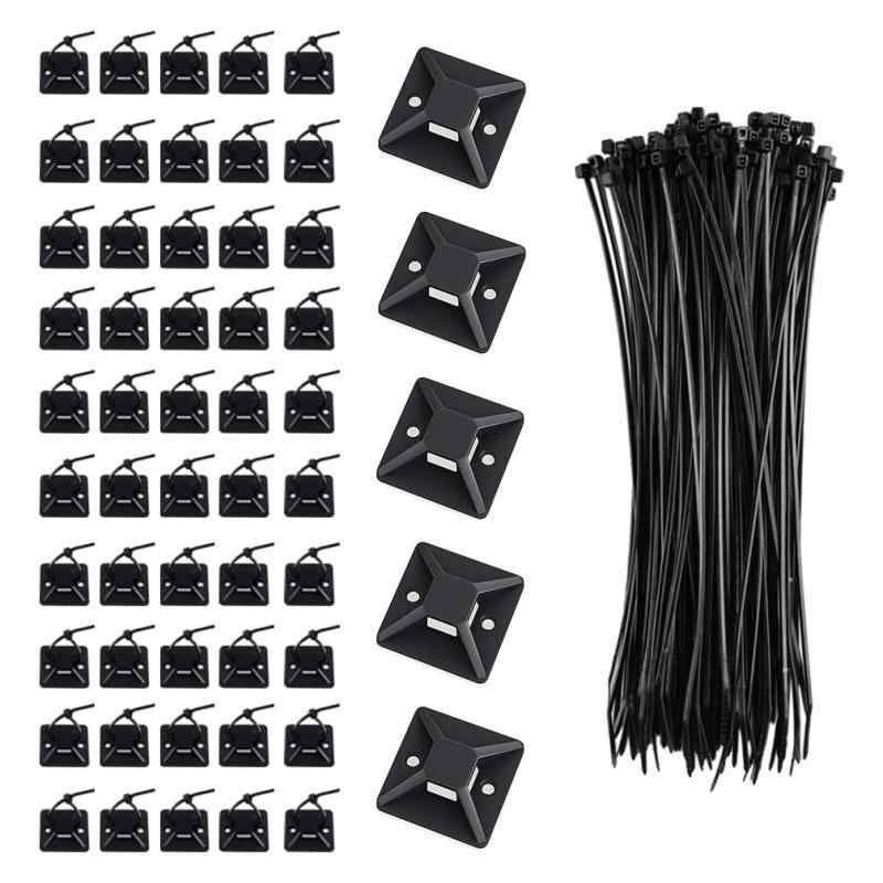 Kanemc 結束バンド 50個セット パンドウイット ケーブルタイ マウントベース ナイロンケーブルストラッ..