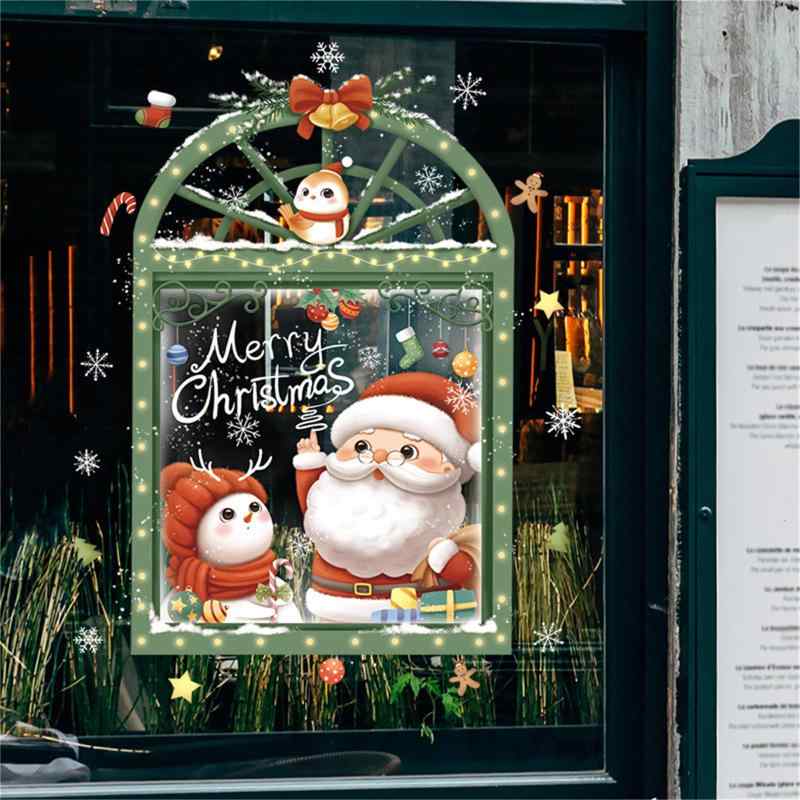 HOTIYOK クリスマス ウォールステッカー クリスマスウィンドウ 飾り ステッカー サンタクロース 雪の結晶 窓 シール おしゃれ 静電シール 剥がせる 窓ガラス 雪だるま 壁 christmas decorations 壁シ