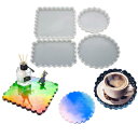 DIYBravo コースター型 シリコンモールド トレイ 波型 長方形 正方形 円形 4セット 置き皿 DIY 手作り レジン液 シリコン金型 エポキシ樹脂 手...