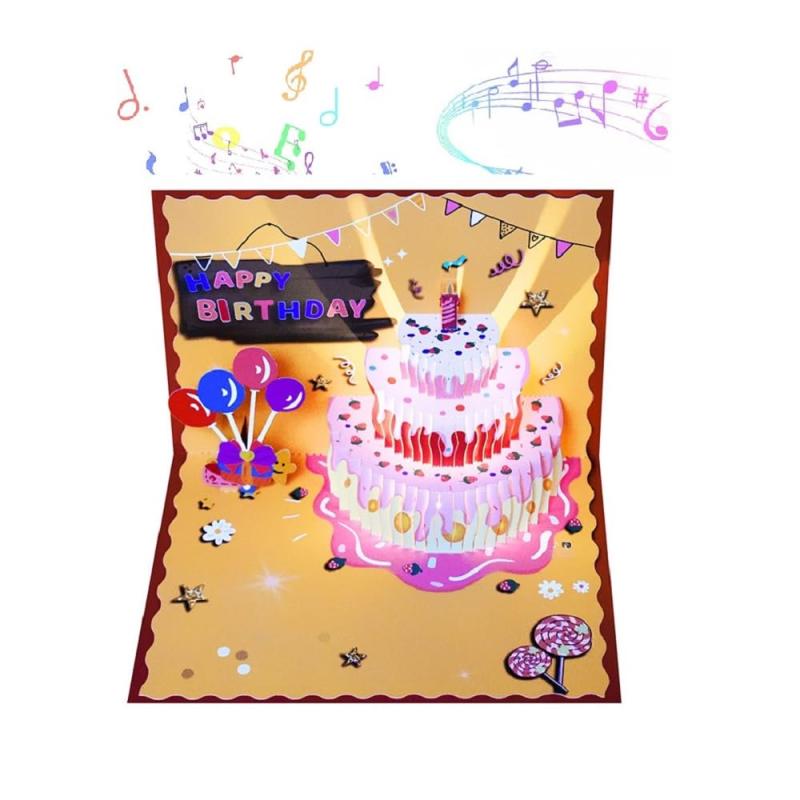 誕生日メロディ付き グリーティングカード 光り、封筒、音楽とライト付き バースデーカード 誕生日カメッセージ 祝福カード 手作りの贈り物 ラッピング用品
