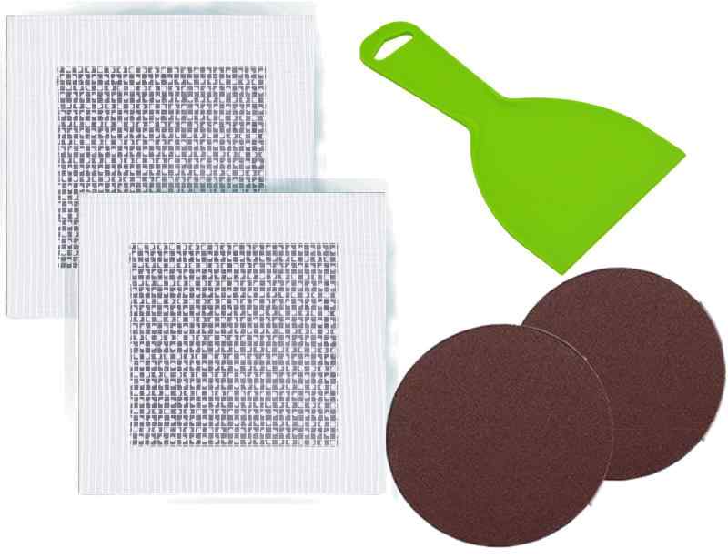 LIMUNJIZ 壁修理パッチ 壁穴補修パッチ 2枚セット 10CM*10CM 天井修理パッチ 石膏ボード 壁修理パッチ 壁穴補修 リペアプレート（2枚 10*10CM + スクレーパ + つや消し紙）