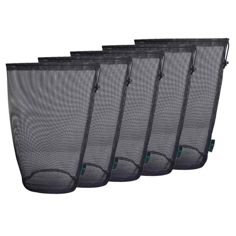 Boundless Voyage【5枚セット】メッシュバッグ 丸底 ストリングネットバッグ ナイロン収納ポーチ 旅行 アウトドア調整器具/ゴルフ/化粧品など小物収納 ブラック
