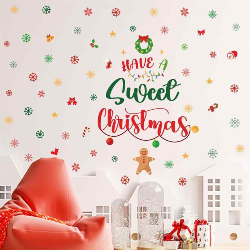 クリスマス 飾り カラフルな 雪の結晶 ウォールステッカー Have A Sweet Chrimas ウォールシール 冬の..