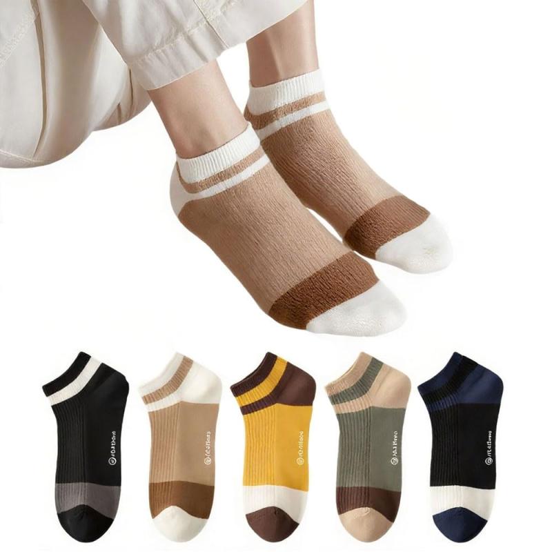 [Yanmcxly] 靴下 メンズ ソックス カラフル ストライプ ソックス 綿 5足セット 抗菌·防臭 24-27CM くるぶし カジュアルソックス おしゃれ スポーツ 通気性 吸汗速乾 クルーソックス 春夏秋冬